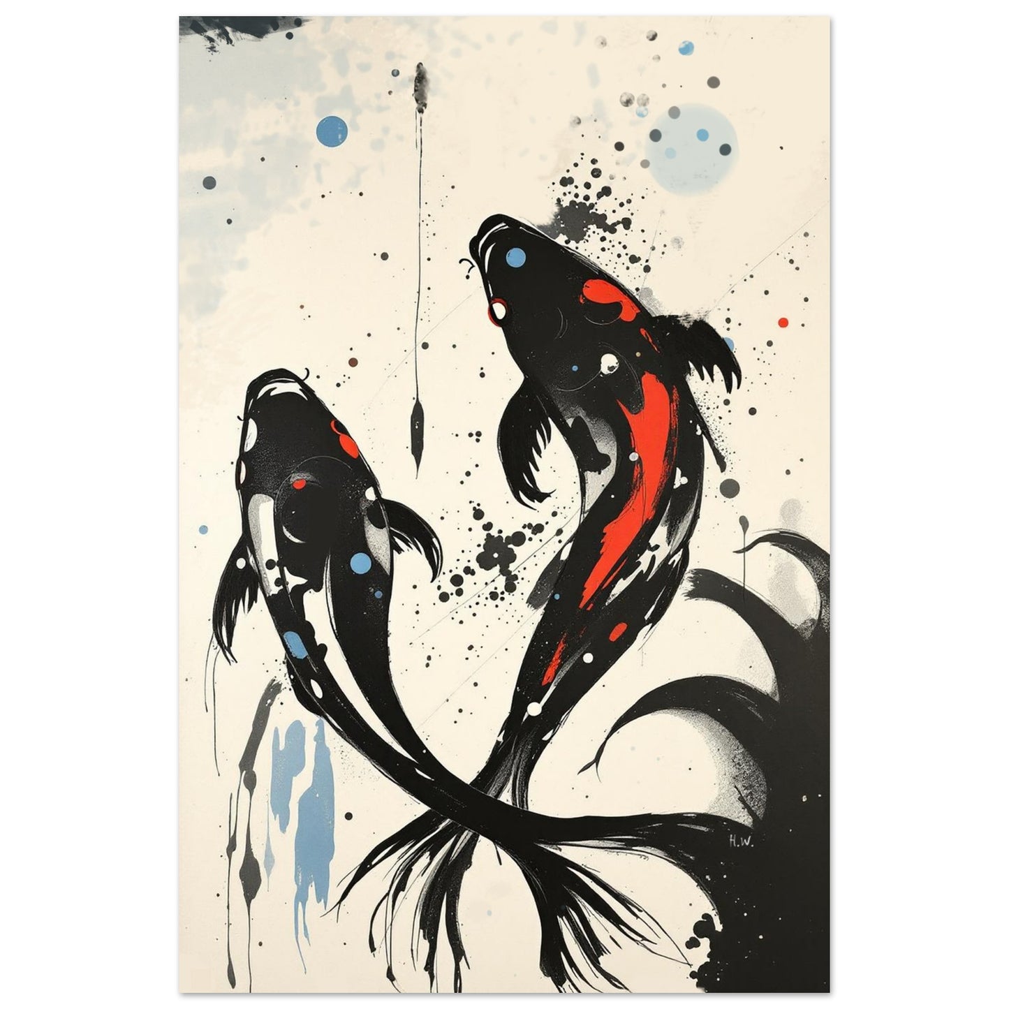 Modern Koi Fish Ocean Art Print 60x90 cm 24x36″ Museum-Quality Matte Framed Poster Black Wood Frame