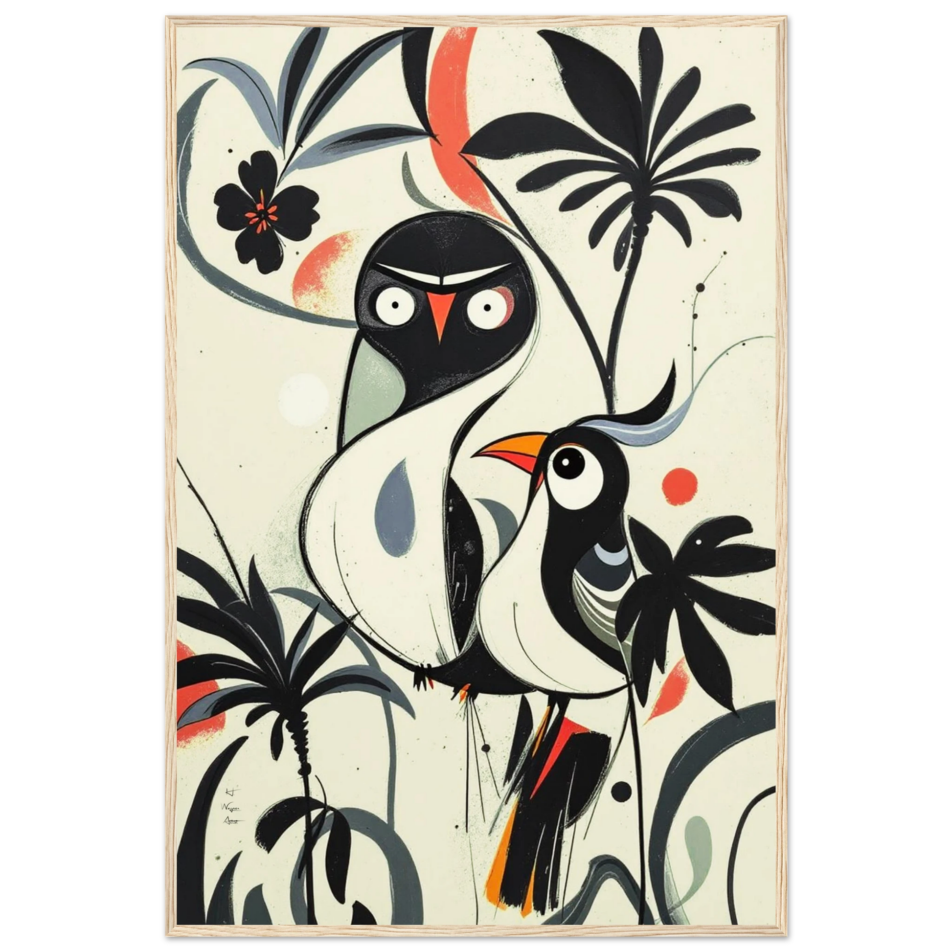 Abstract Bird Modern Tropical Art Print Light Wood Frame 60x90 cm 24x36″ Classic Matte Paper Wooden Framed Poster
