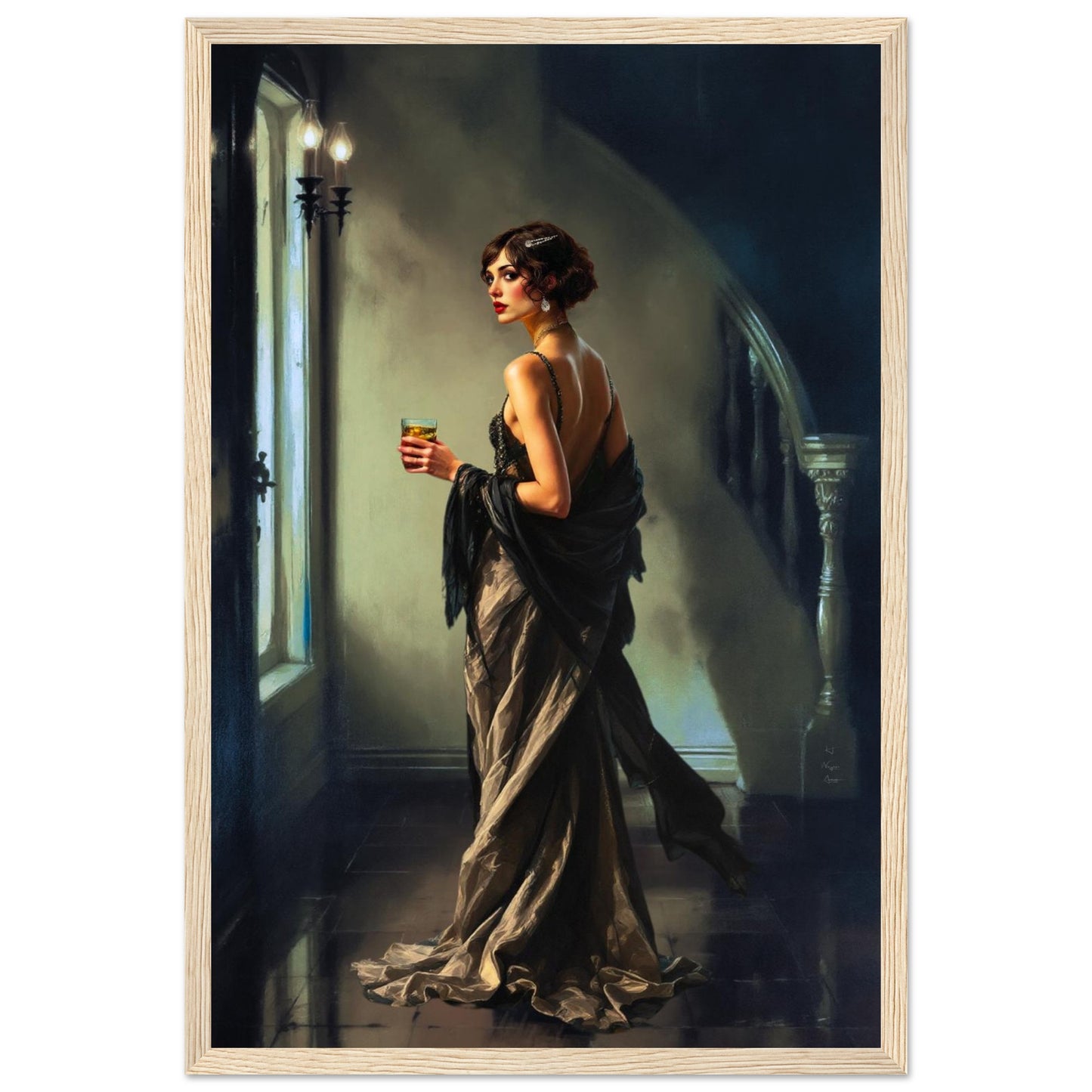 Art Deco Flapper Speakeasy Fine Art Print Light Wood Frame 30x45 cm 12x18″ Classic Matte Framed Poster