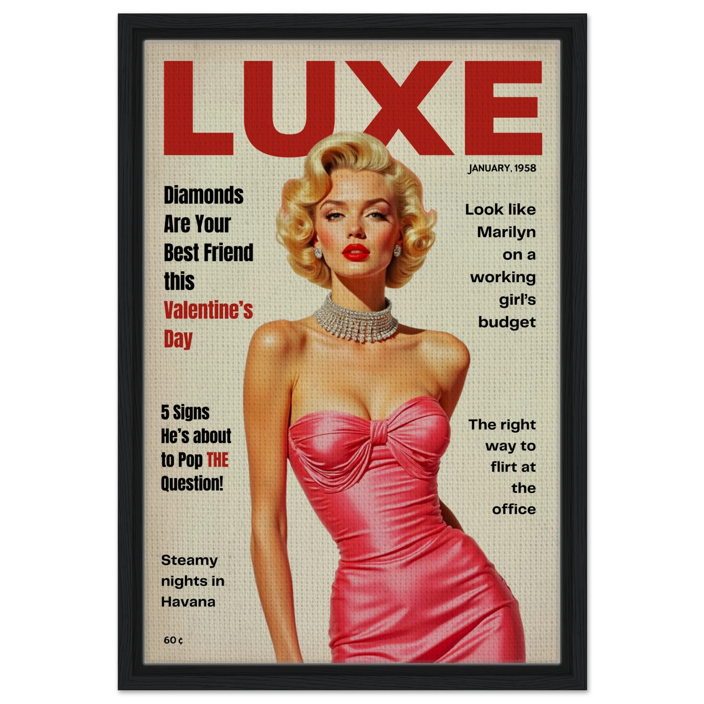 Marilyn Monroe Hollywood Glam Art Print 40x60 cm 16x24″ Framed Canvas Black Wood Frame