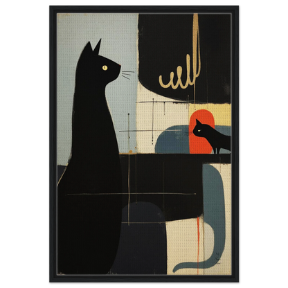Abstract Cat & Kitten Modern Art Print Black Wood Frame 60x90 cm 24x36″ Framed Canvas