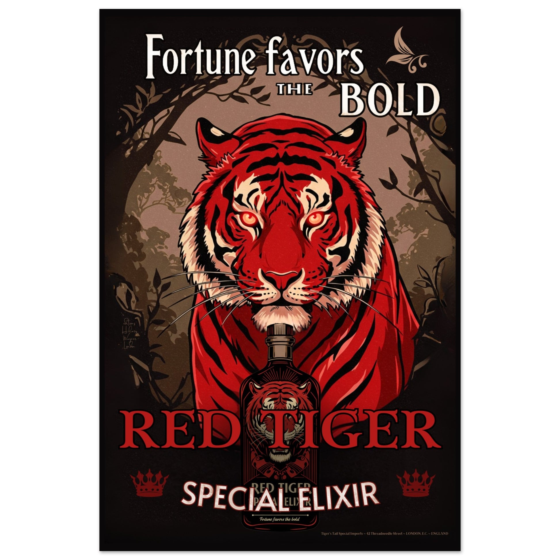 Tiger Cocktail Bar Art Poster Print 30x45 cm 12x18″ Framed Canvas Black Wood Frame