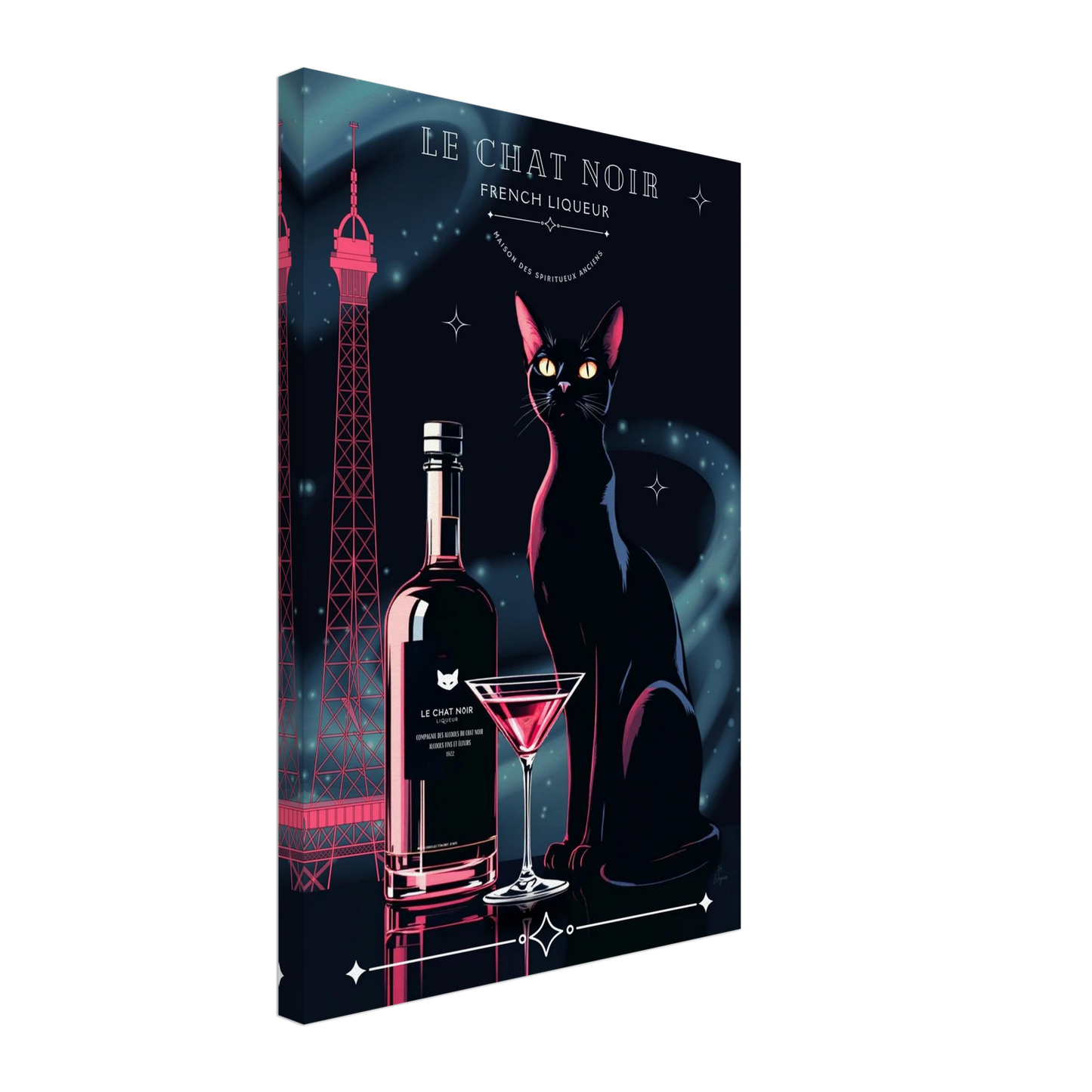 Art Deco Le Chat Noir French Black Cat Art Print 40x60 cm 16x24″ Gallery Wrapped Canvas No Frame