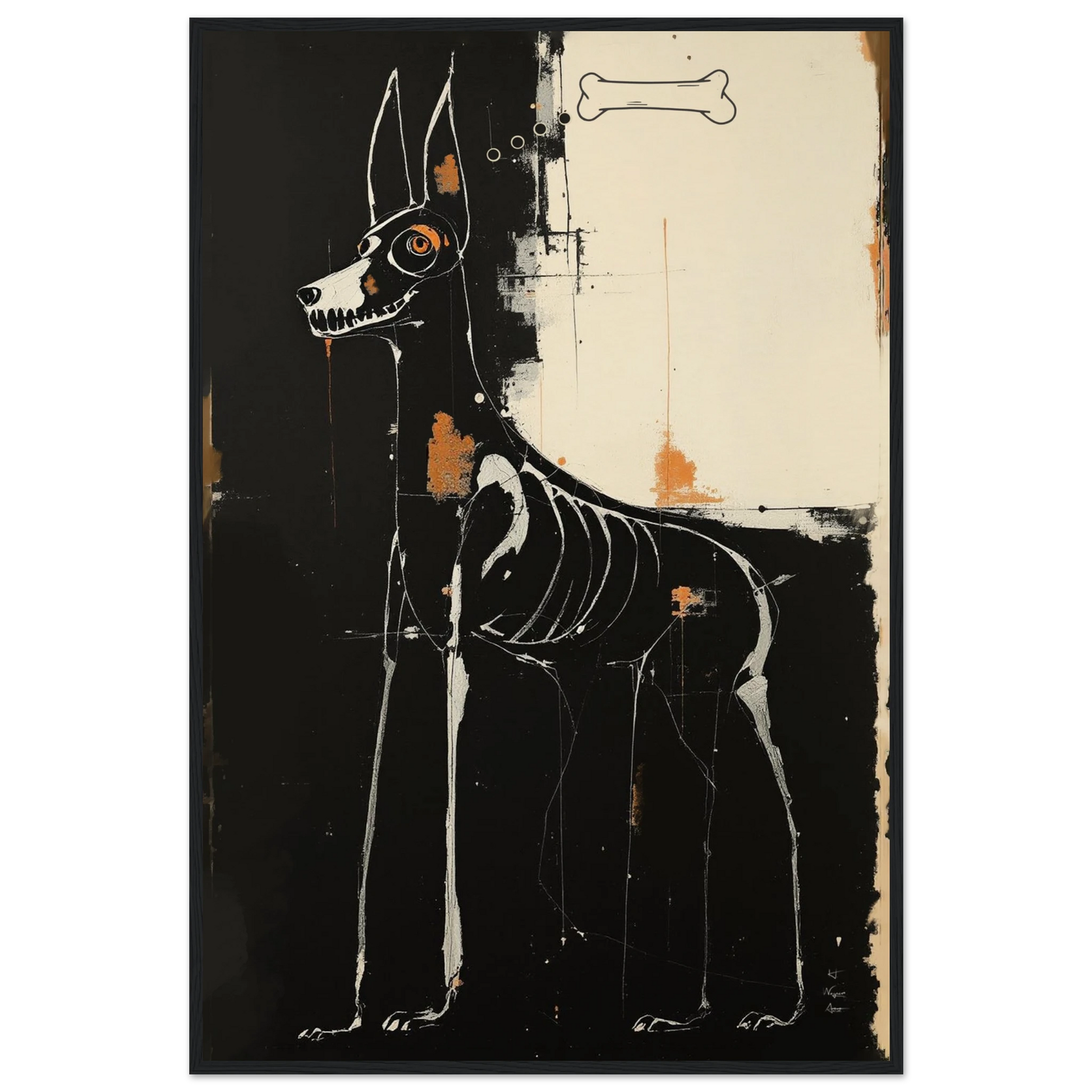 X-ray Skeleton Dog Abstract Art Poster Print 60x90 cm 24x36″ Museum-Quality Matte Paper Wooden Framed Poster Black Wood Frame