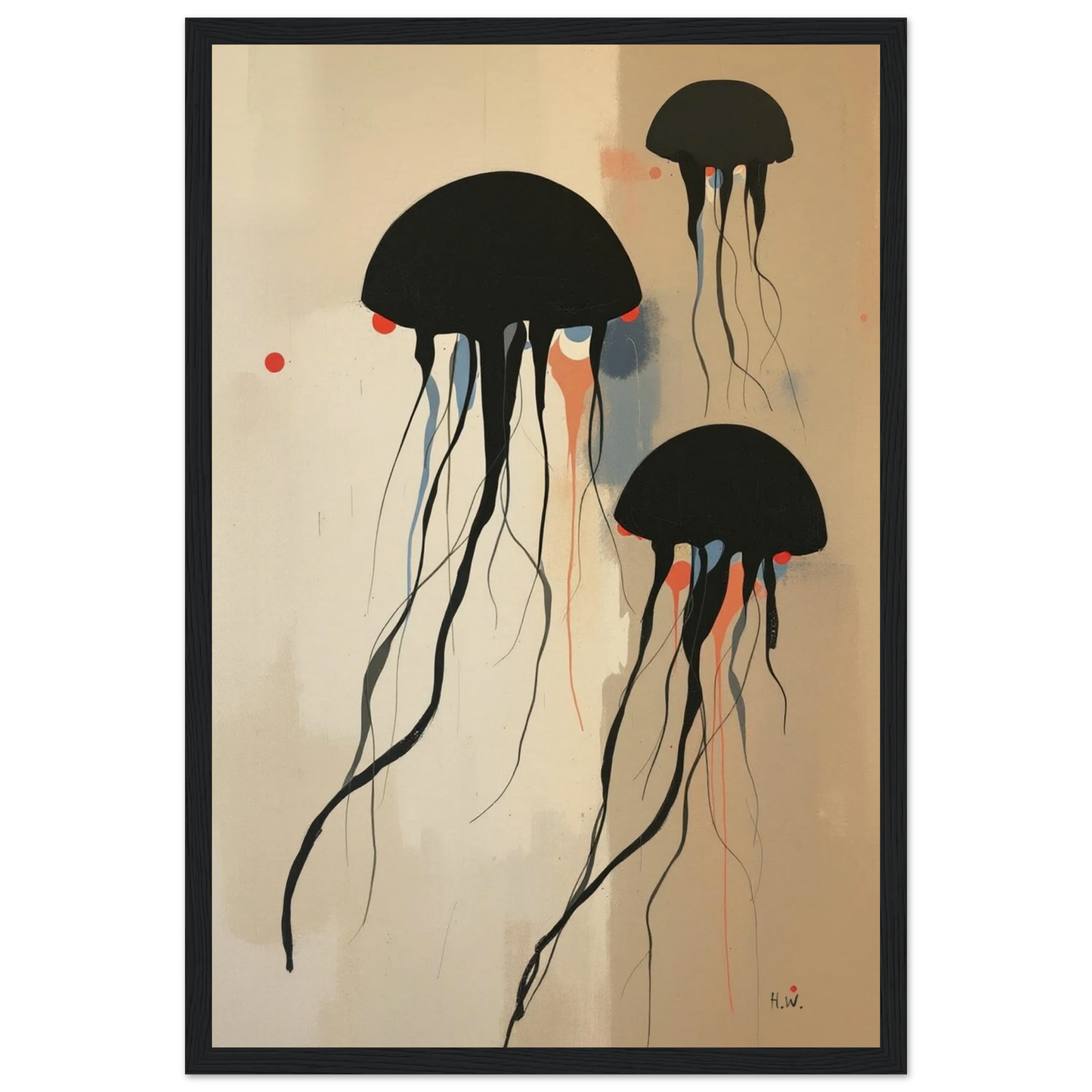 Minimalist Abstract Floating Jellyfish Art Print Black Wood Frame 30x45 cm 12x18″ Museum-Quality Matte Paper Wooden Framed Poster