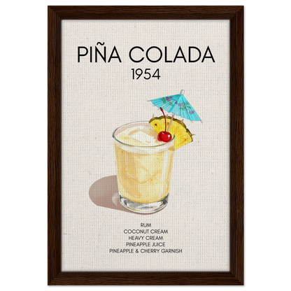 Pina Colada Cocktail Bar Poster Print Dark Brown Wood Frame 30x45 cm 12x18″ Framed Canvas