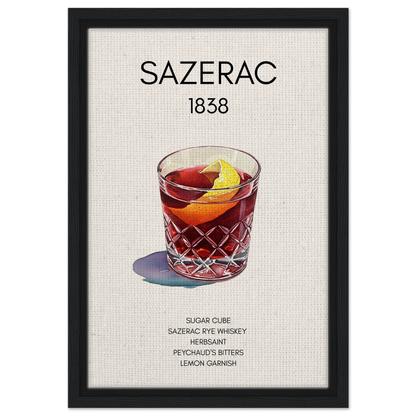 Sazerac Cocktail Bar Art Print Black Wood Frame 30x45 cm 12x18″ Framed Canvas