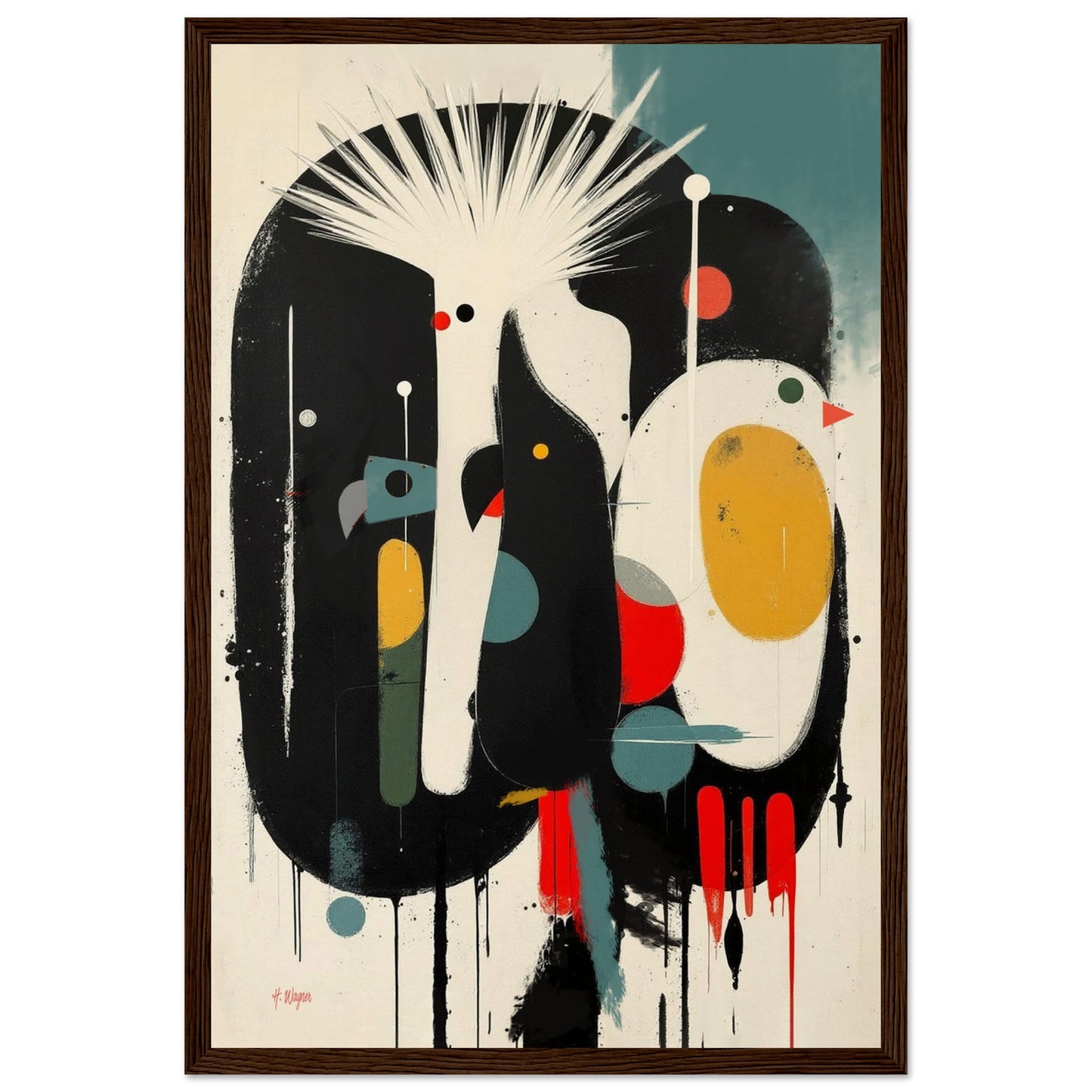 Modern Cockatoo Bird Art Poster Print - Framed Tropical Mid- Century Wall Decor Dark Brown Wood Frame 30x45 cm 12x18″ Museum-Quality Matte Framed Poster