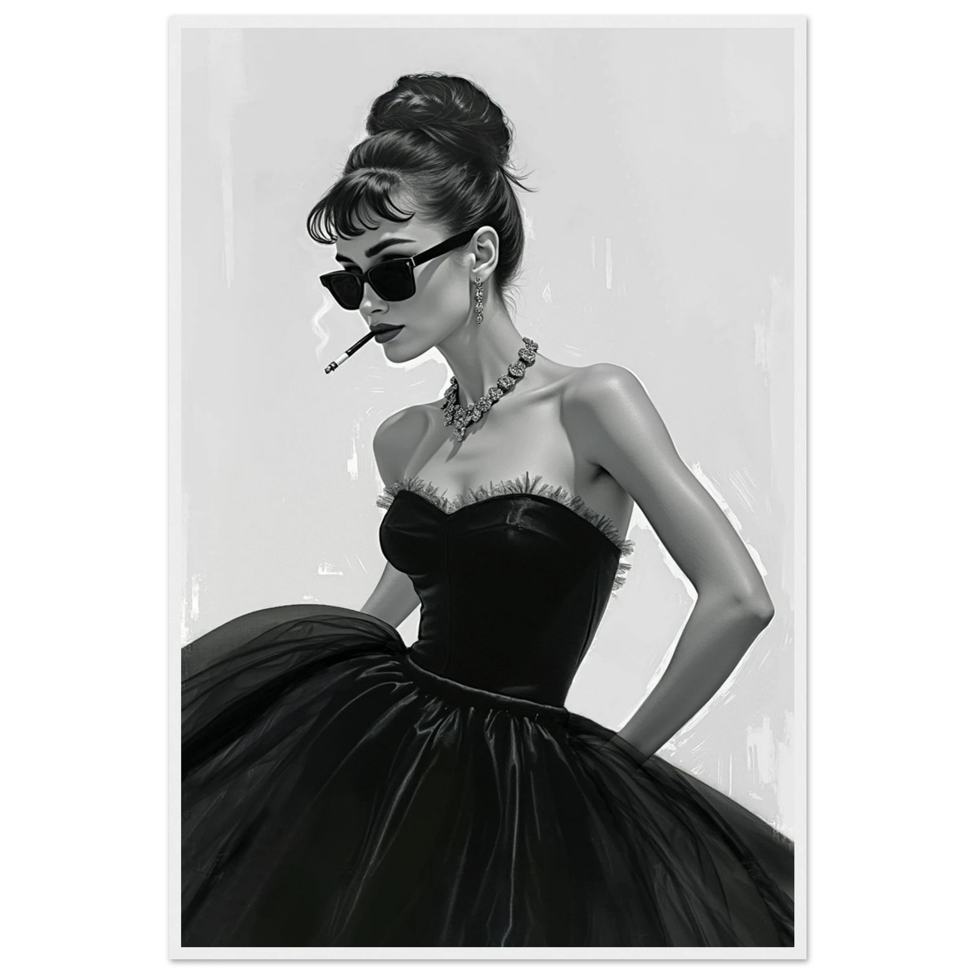 Audrey Hepburn Smoking Fashion Art Print White Wood Frame 60x90 cm 24x36″ Classic Matte Paper Wooden Framed Poster
