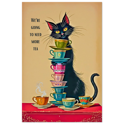 Quirky Cat Funny Tea Art Print 40x60 cm 16x24″ Museum-Quality Matte Paper Poster No Frame