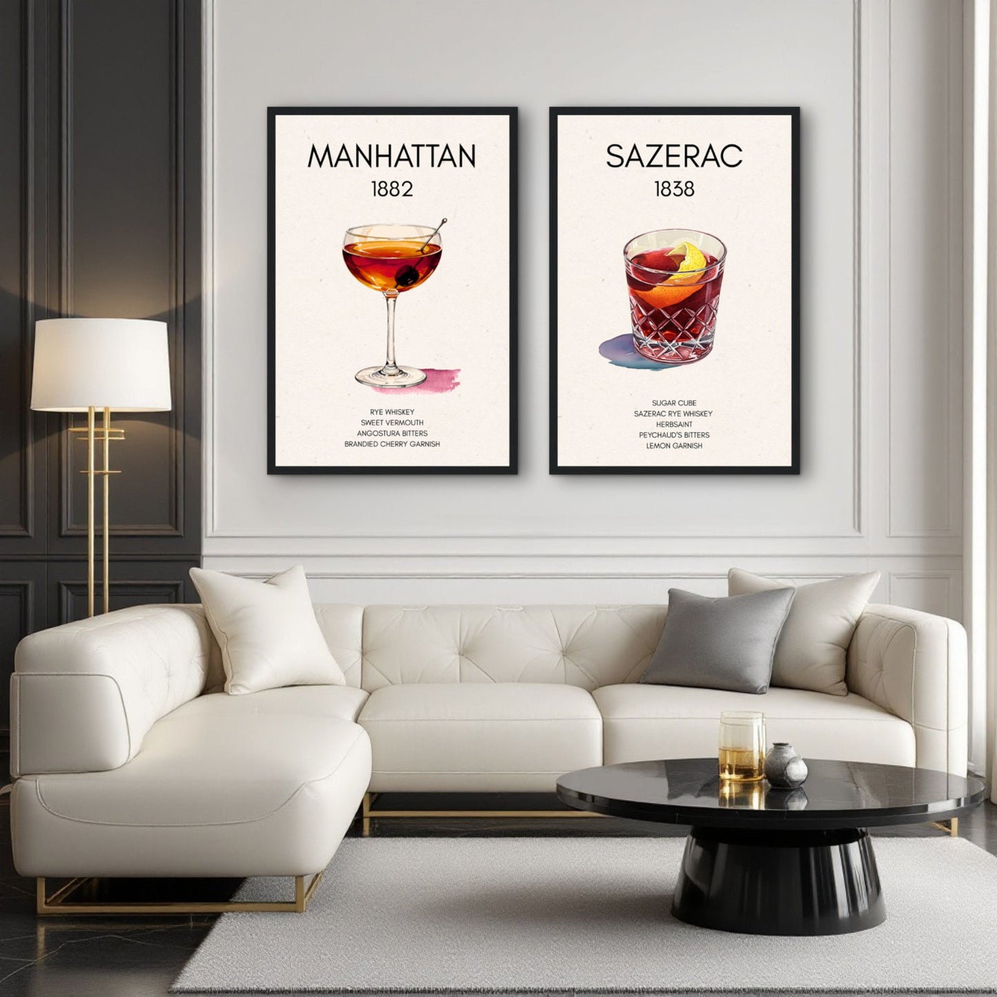 Classic Manhattan Cocktail Bar Art Poster Print Dark Brown Wood Frame 30x45 cm 12x18″ Classic Matte Paper Wooden Framed Poster
