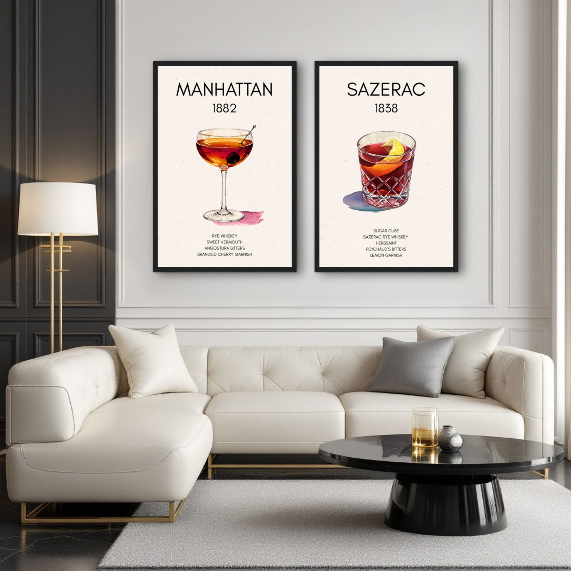 Classic Manhattan Cocktail Bar Art Poster Print Dark Brown Wood Frame 30x45 cm 12x18″ Classic Matte Paper Wooden Framed Poster