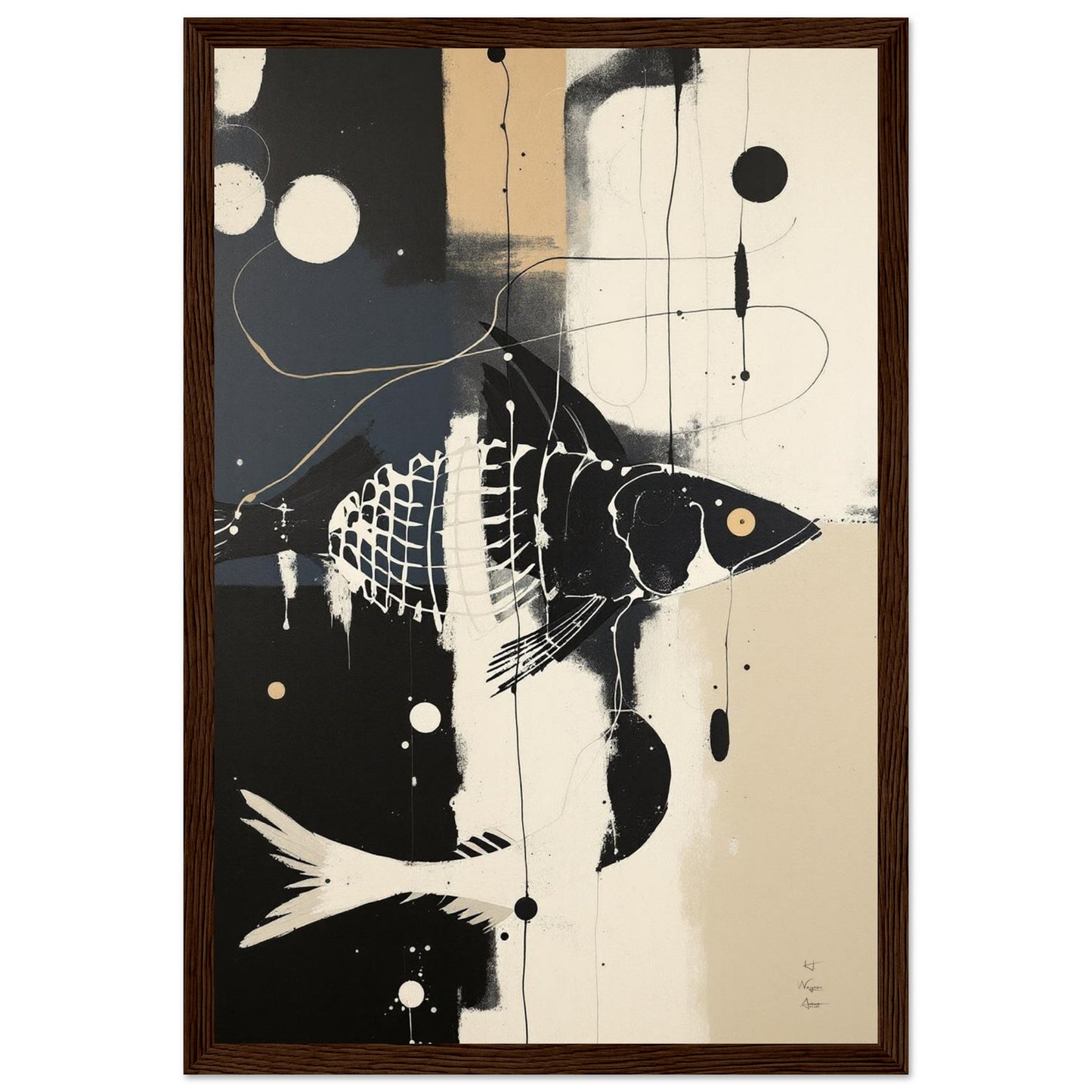 Abstract Fish Art Poster Print – Framed Modern Neutral Wall Décor White Wood Frame 60x90 cm 24x36″ Premium Matte Framed Poster