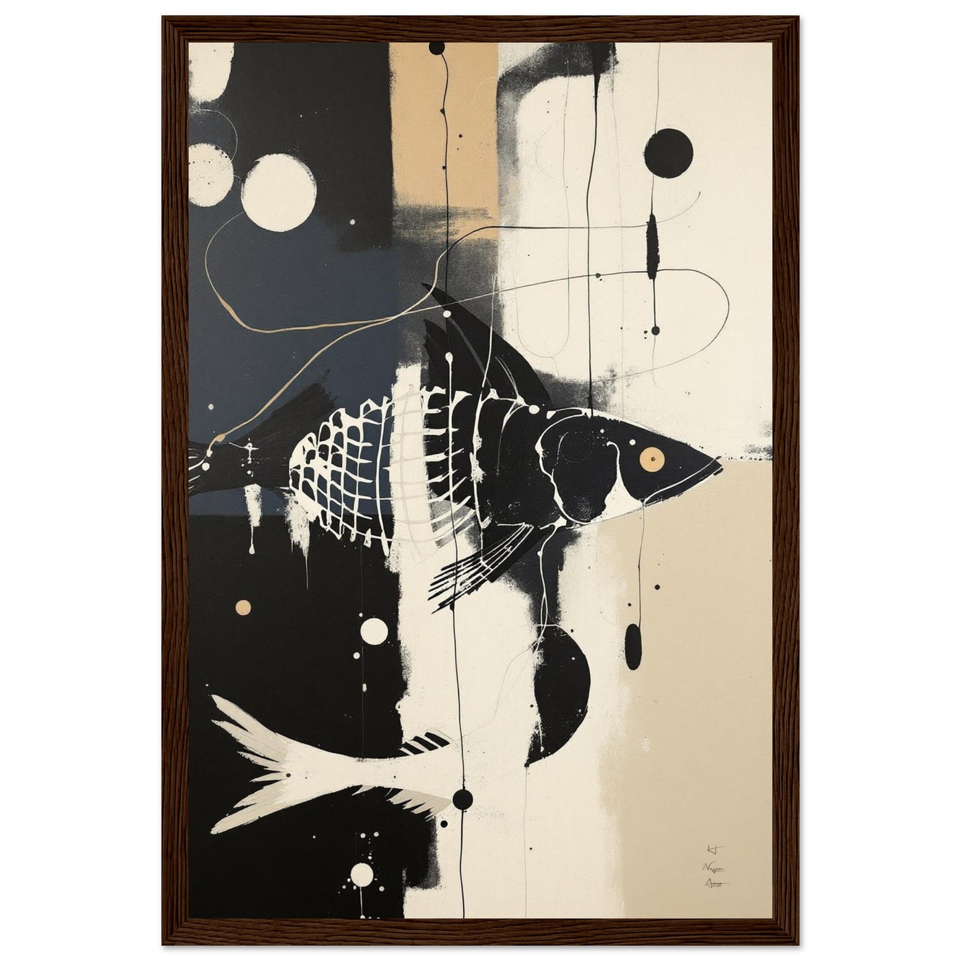 Abstract Fish Art Poster Print – Framed Modern Neutral Wall Décor White Wood Frame 60x90 cm 24x36″ Premium Matte Framed Poster