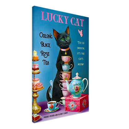 Lucky Cat Vintage Oolong Tea Art Print 60x90 cm 24x36″ Gallery Wrapped Canvas No Frame
