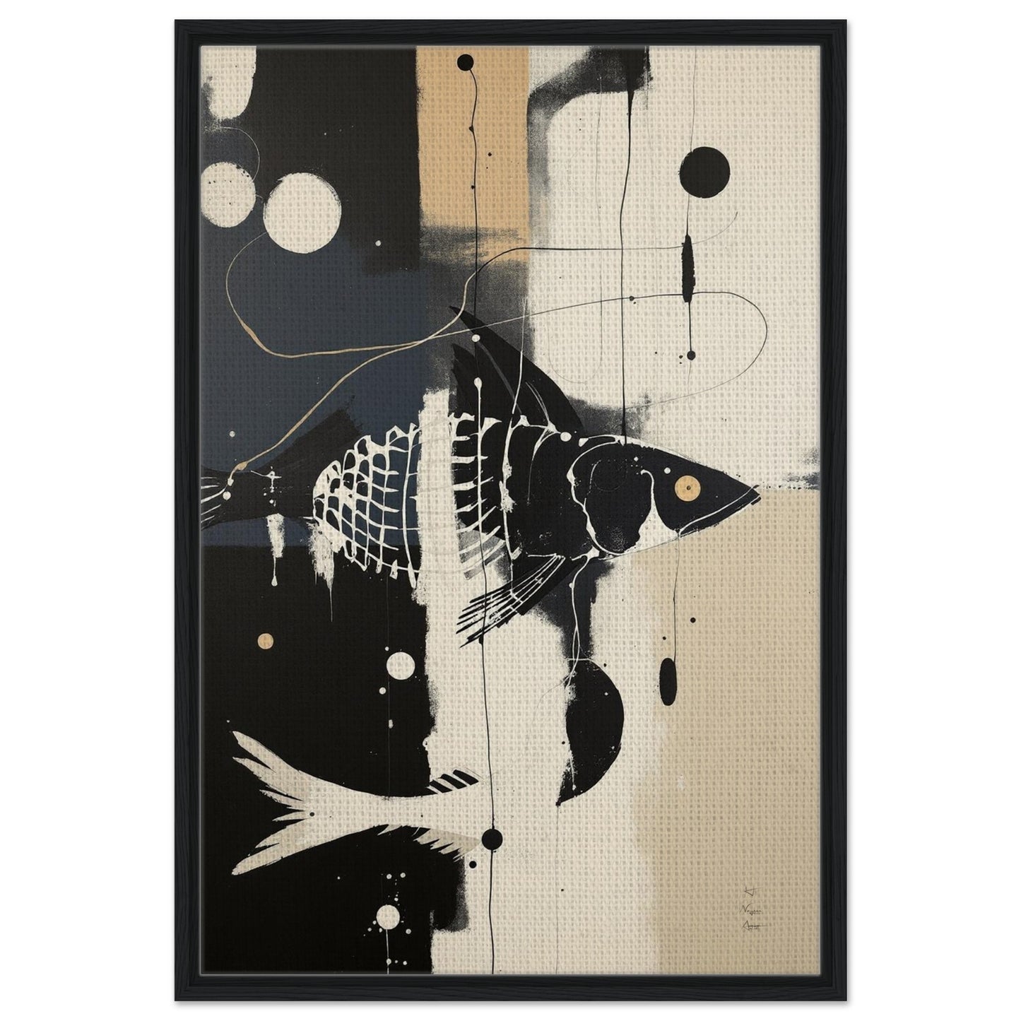 Abstract Fish Art Poster Print – Framed Modern Neutral Wall Décor Black Wood Frame 60x90 cm 24x36″ Framed Canvas