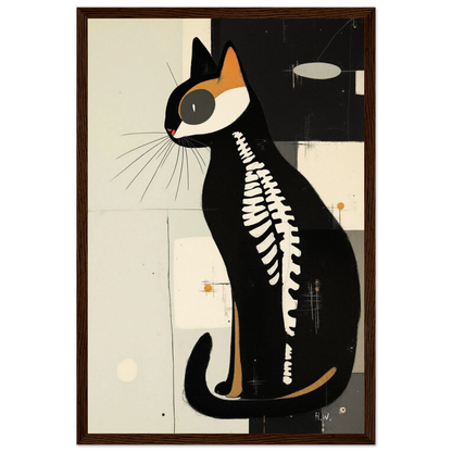 Modern Cat Skeleton Abstract Art Poster Print Dark Brown Wood Frame 30x45 cm 12x18″ Premium Matte Paper Wooden Framed Poster