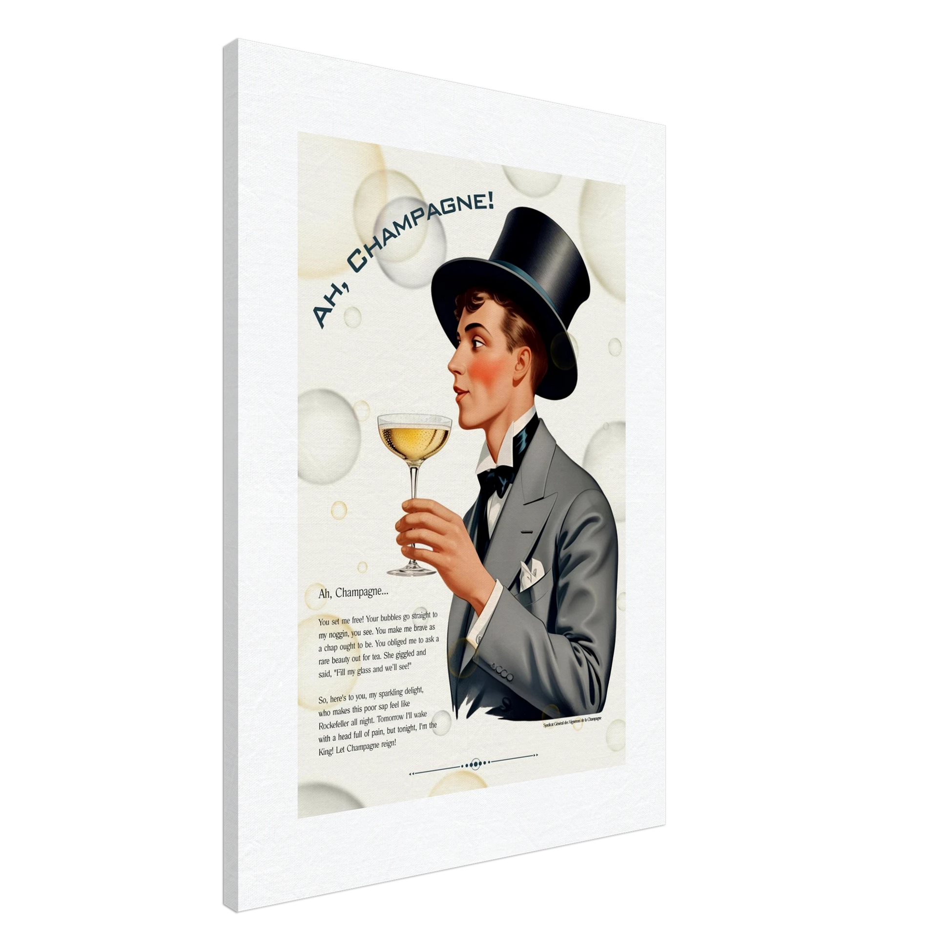 Art Deco Champagne Funny Poem Art Print 60x90 cm 24x36″ Museum-Quality Matte Paper Wooden Framed Poster Dark wood frame