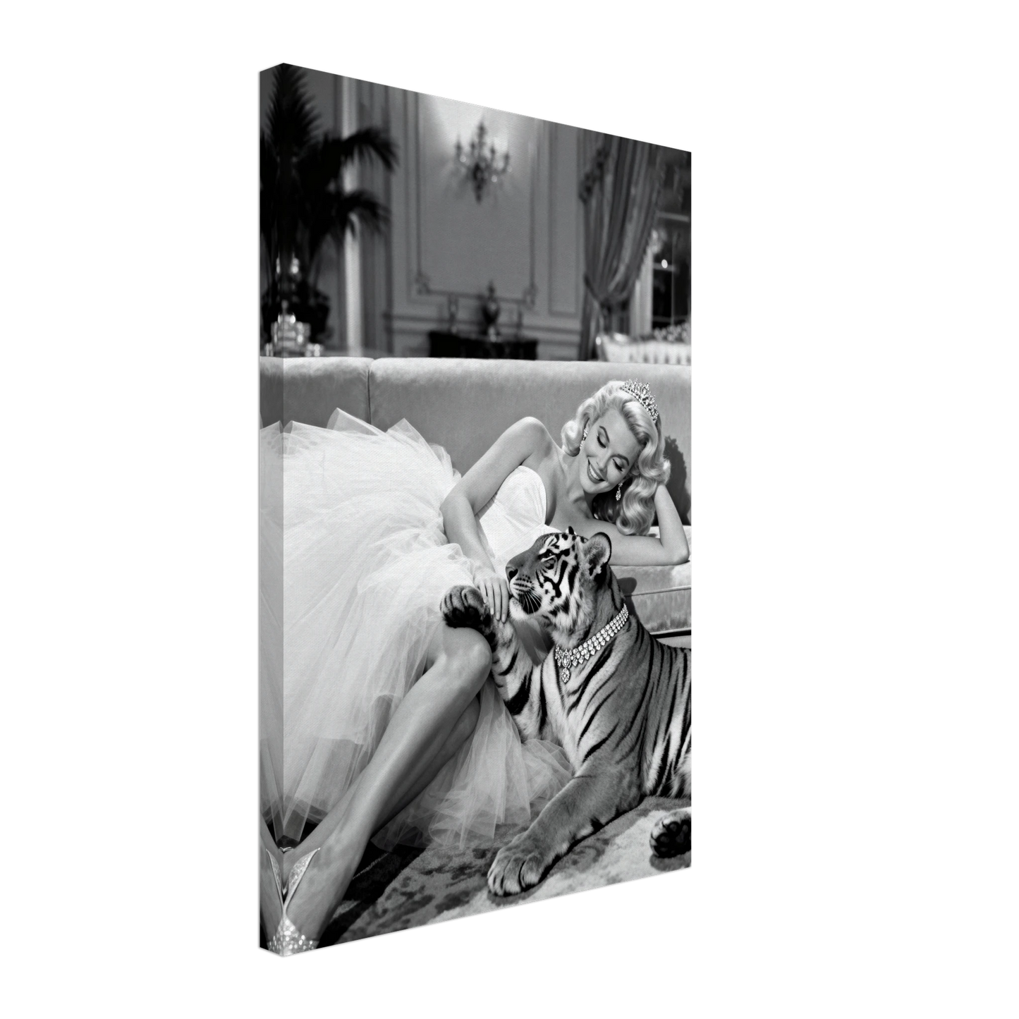 Vintage Hollywood Starlet Tiger Art Print 40x60 cm 16x24″ Gallery Wrapped Canvas - 1.5" Mirrored Sides