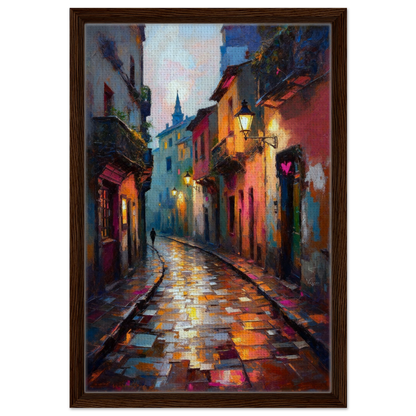 Old Europe Romantic Street Art Print 40x60 cm 16x24″ Framed Canvas Dark Brown Wood