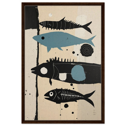 Mid-Century Modern Fish Art Poster Print – Framed Abstract Neutral Wall Decor Dark Brown Wood Frame 60x90 cm 24x36″ Framed Canvas