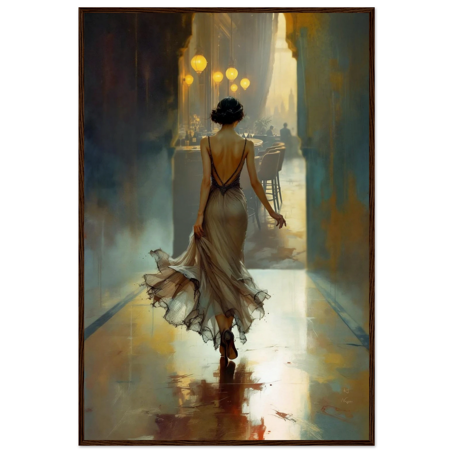 1920s Speakeasy Art Deco Print Dark Brown Wood Frame 60x90 cm 24x36″ Museum-Quality Matte Paper Wooden Framed Poster