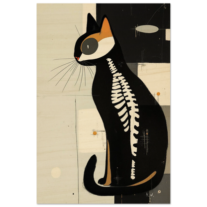Modern Cat Skeleton Abstract Art Poster Print Light Wood Frame 60x90 cm 24x36″ Framed Canvas