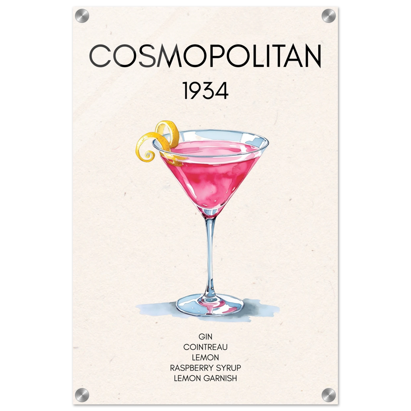 Cosmopolitan Cocktail Bar Poster Print No Frame 40x60 cm 16x24″ Sleek Acrylic Print