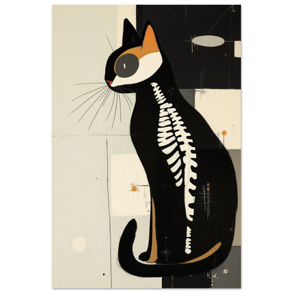Modern Cat Skeleton Abstract Art Poster Print Dark Brown Wood Frame 40x60 cm 16x24″ Premium Matte Paper Wooden Framed Poster