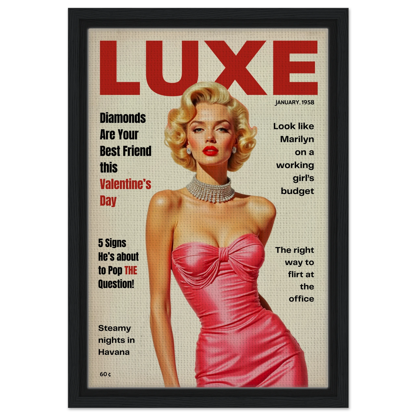 Marilyn Monroe Hollywood Glam Art Print 30x45 cm 12x18″ Framed Canvas Black Wood Frame