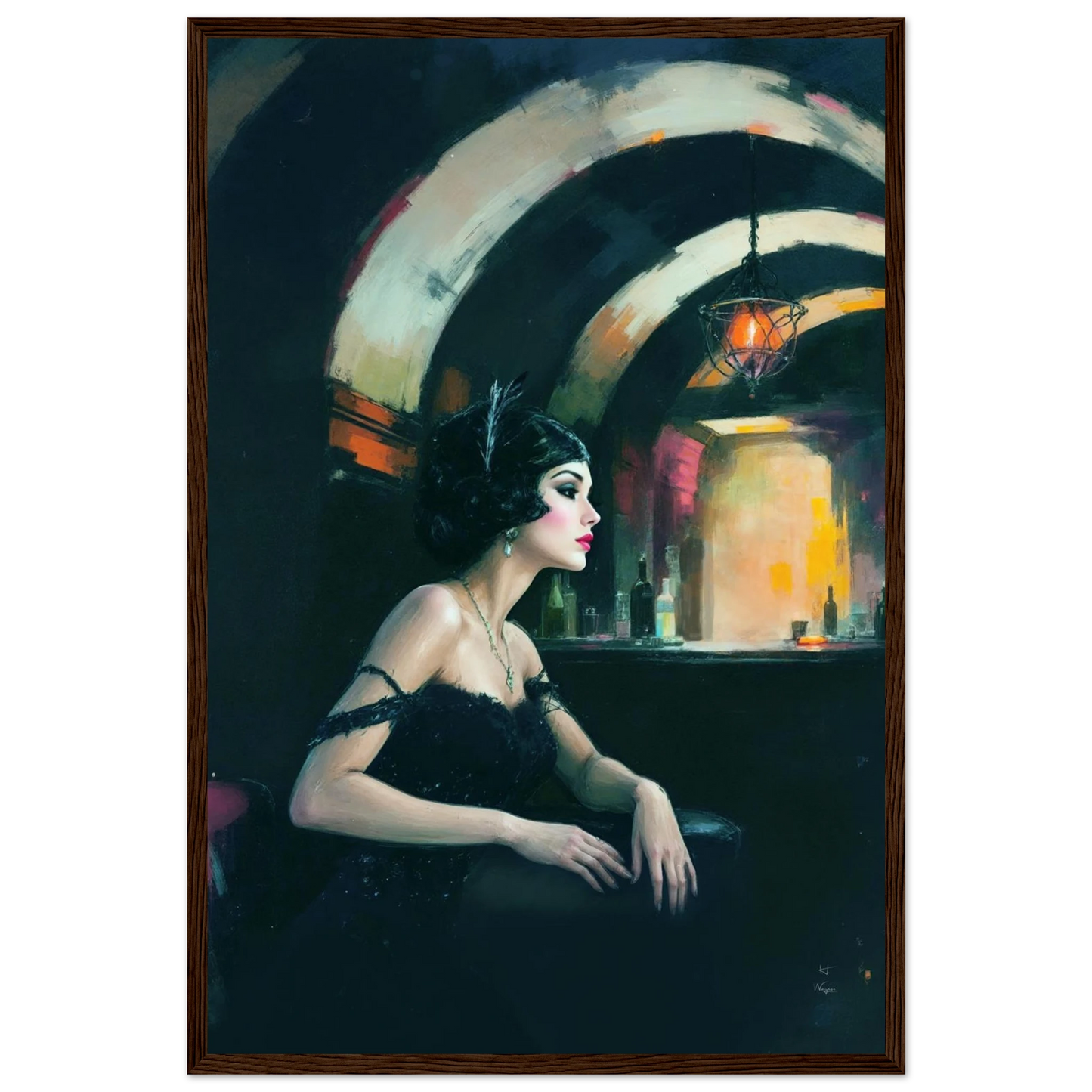 Speakeasy Flapper Gatsby Wall Art Poster Print 40x60 cm 16x24″ Premium Matte Paper Wooden Framed Poster Dark Brown Wood Frame