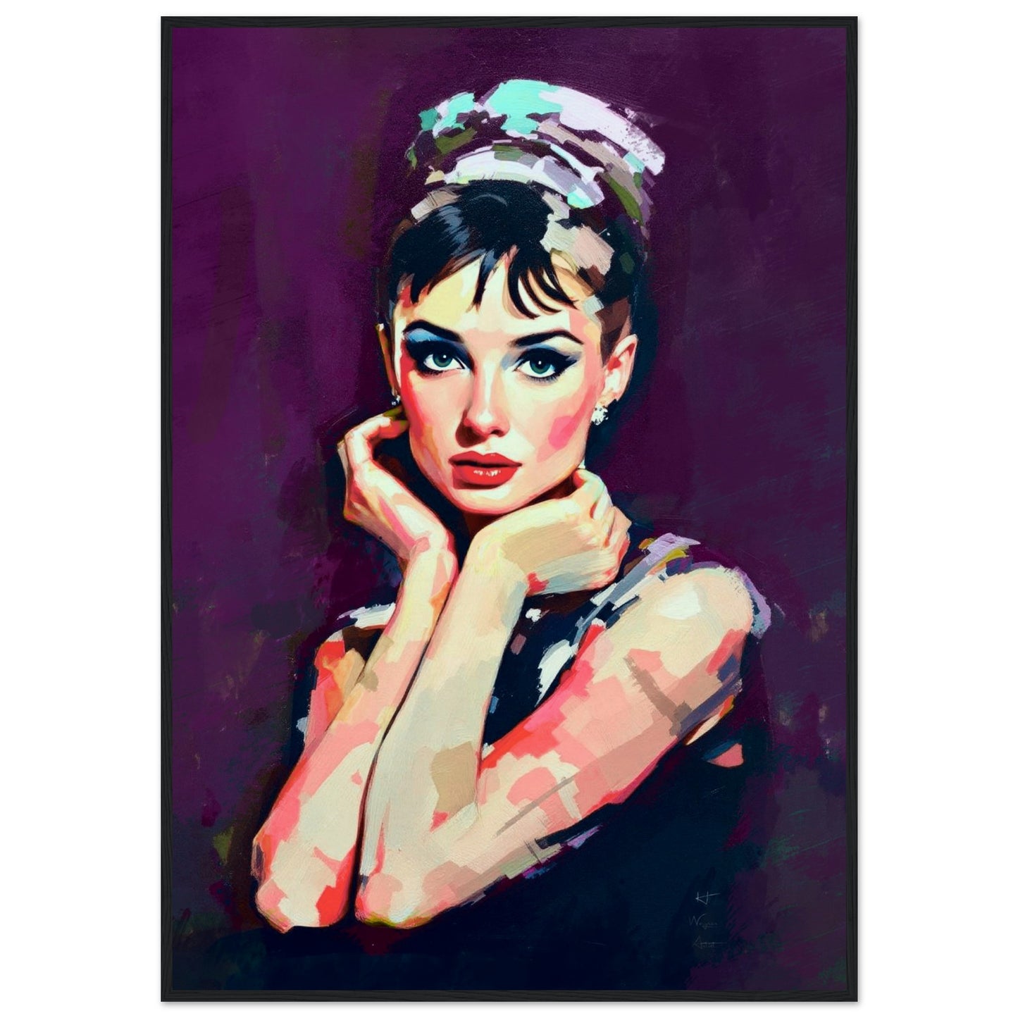 Audrey Hepburn Painting Art Print 70x100 cm 28x40″ Museum-Quality Matte Framed Poster Black Wood frame