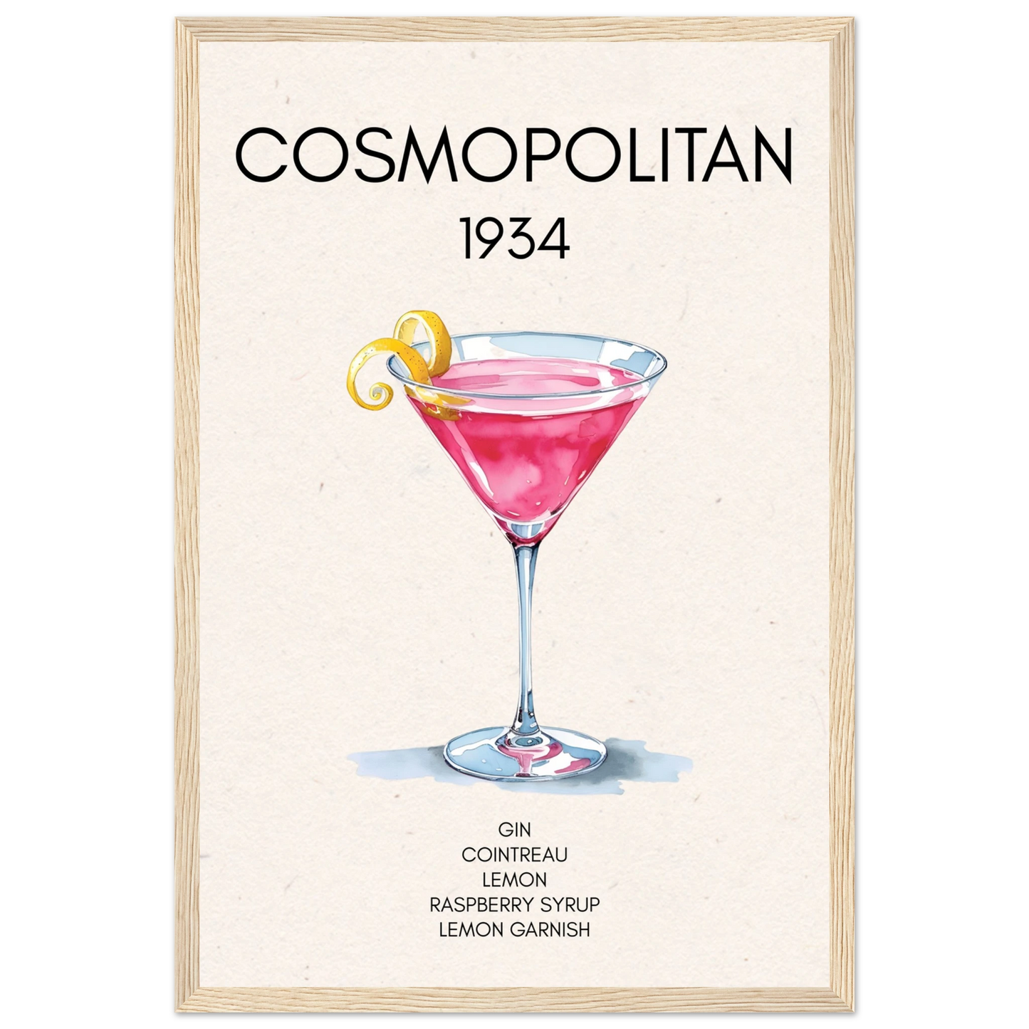 Cosmopolitan Cocktail Bar Poster Print Light Wood Frame 30x45 cm 12x18″ Classic Matte Paper Wooden Framed Poster