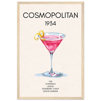 Cosmopolitan Cocktail Bar Art Print Light Wood Frame 30x45 cm 12x18″ Classic Matte Paper Wooden Framed Poster
