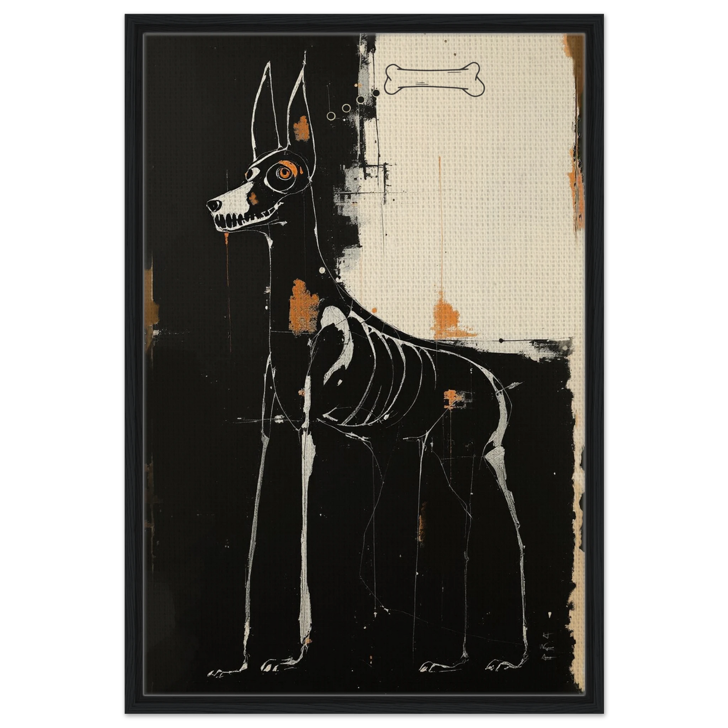 X-ray Skeleton Dog Abstract Art Poster Print 60x90 cm 24x36″ Framed Canvas Black Wood Frame