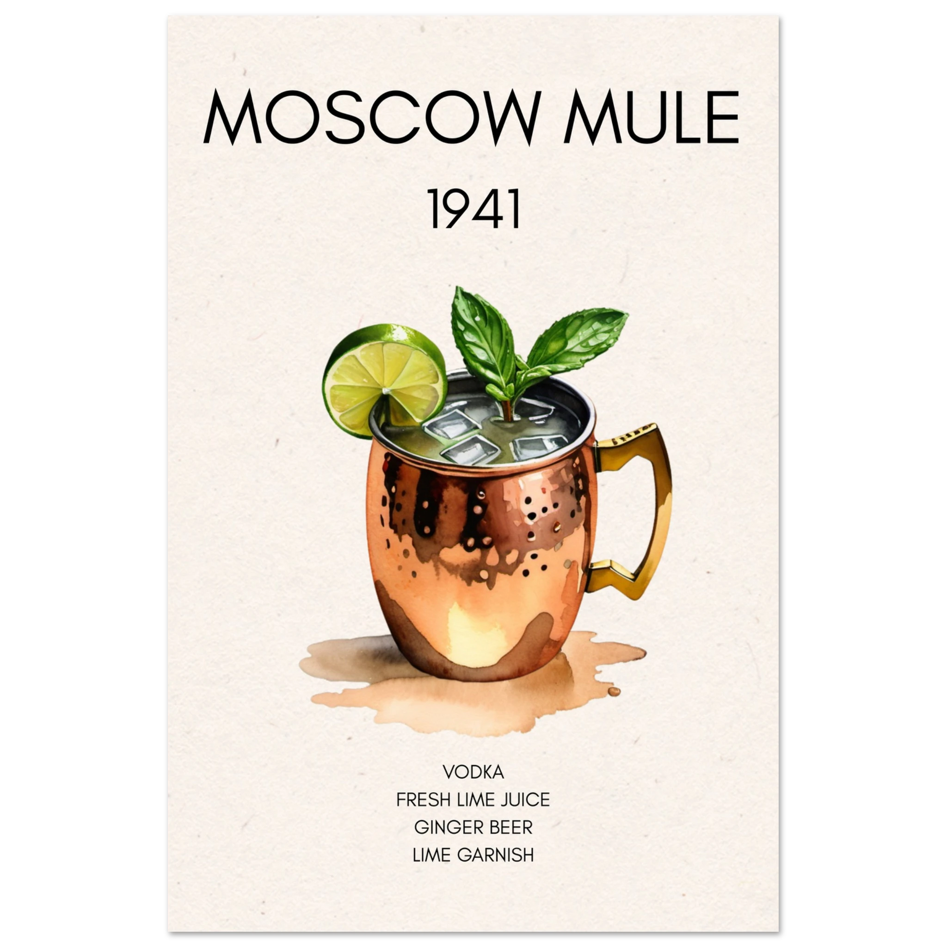 Moscow Mule Cocktail Bar Poster Print No Frame 60x90 cm 24x36″ Classic Matte Paper Poster
