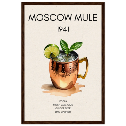 Moscow Mule Cocktail Bar Poster Print Dark Brown Wood Frame 30x45 cm 12x18″ Museum-Quality Matte Paper Wooden Framed Poster