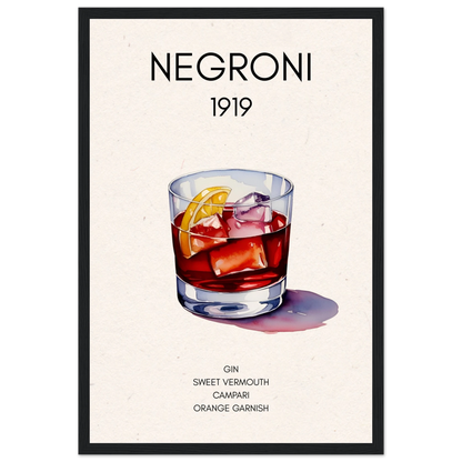 Negroni Cocktail Bar Art Print Black Wood Frame 30x45 cm 12x18″ Premium Matte Paper Wooden Framed Poster