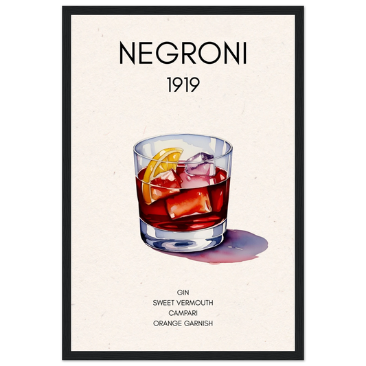 Negroni Cocktail Bar Poster Print Black Wood Frame 30x45 cm 12x18″ Premium Matte Paper Wooden Framed Poster