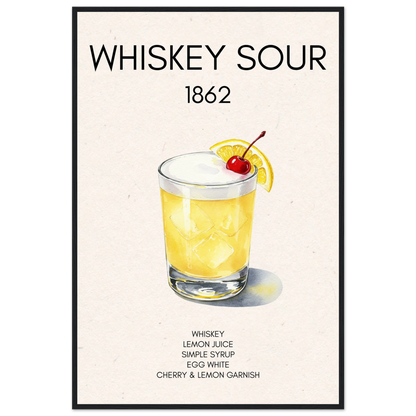 Whiskey Sour Cocktail Bar Art Print Black Wood Frame 60x90 cm 24x36″ Premium Matte Paper Wooden Framed Poster