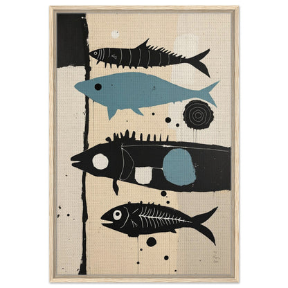 Mid-Century Modern Fish Art Poster Print – Framed Abstract Neutral Wall Decor Light Wood Frame 60x90 cm 24x36″ Framed Canvas