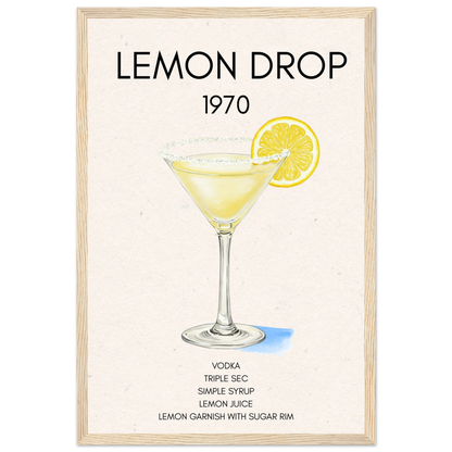 Lemon Drop Martini Cocktail Bar Art Print Light Wood Frame 30x45 cm 12x18″ Classic Matte Paper Wooden Framed Poster