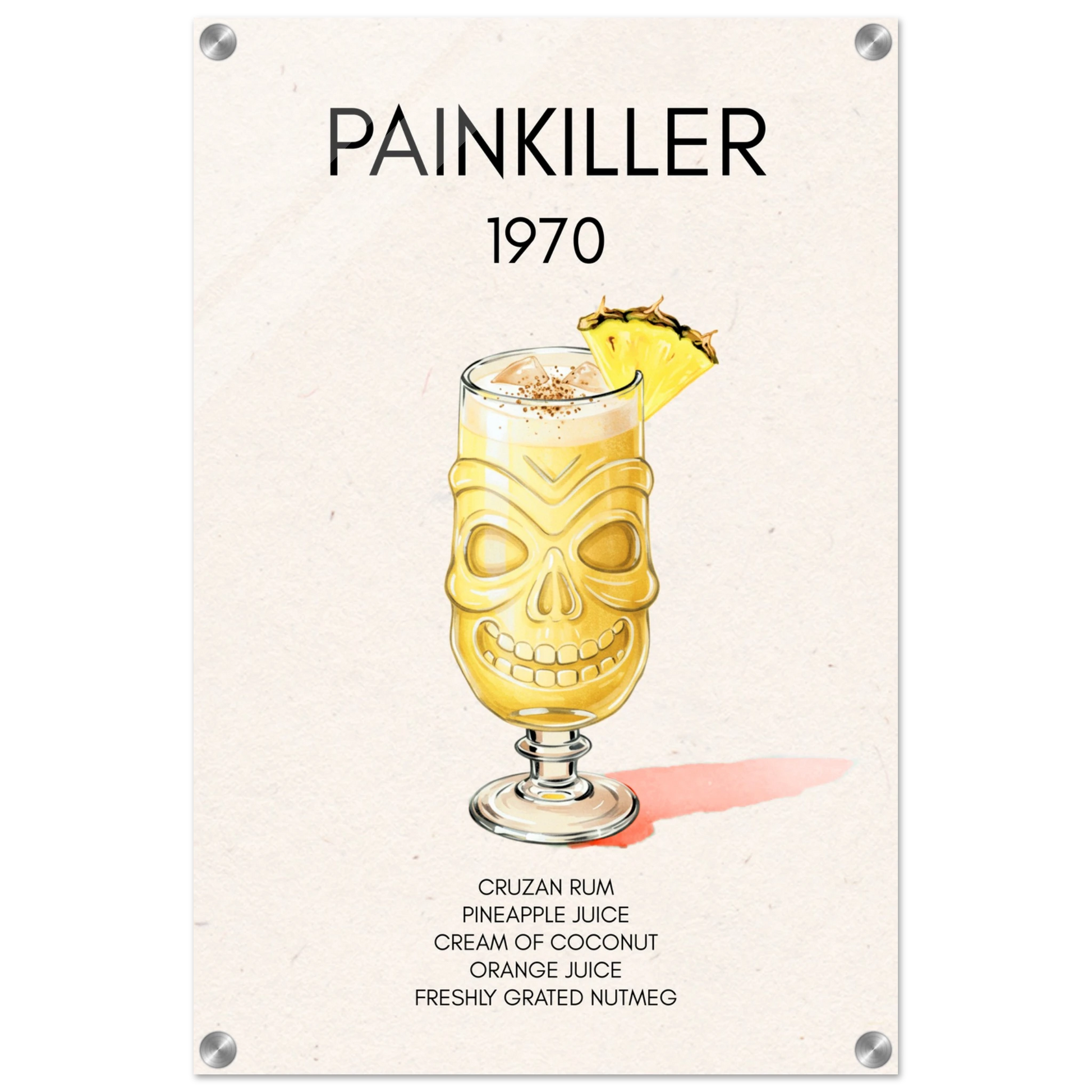 Painkiller Cocktail Bar Art Tiki Print No Frame 40x60 cm 16x24″ Sleek Acrylic Print