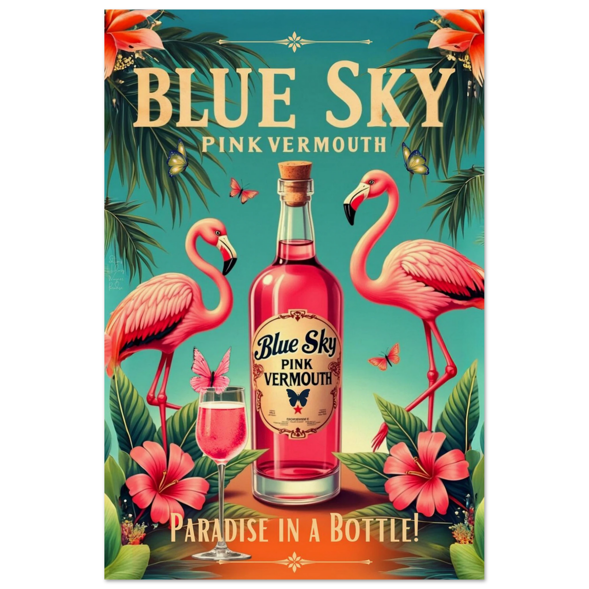 Vintage Pink Flamingo Tiki Bar Art Print 30x45 cm 12x18″ Museum-Quality Matte Paper Poster No Frame