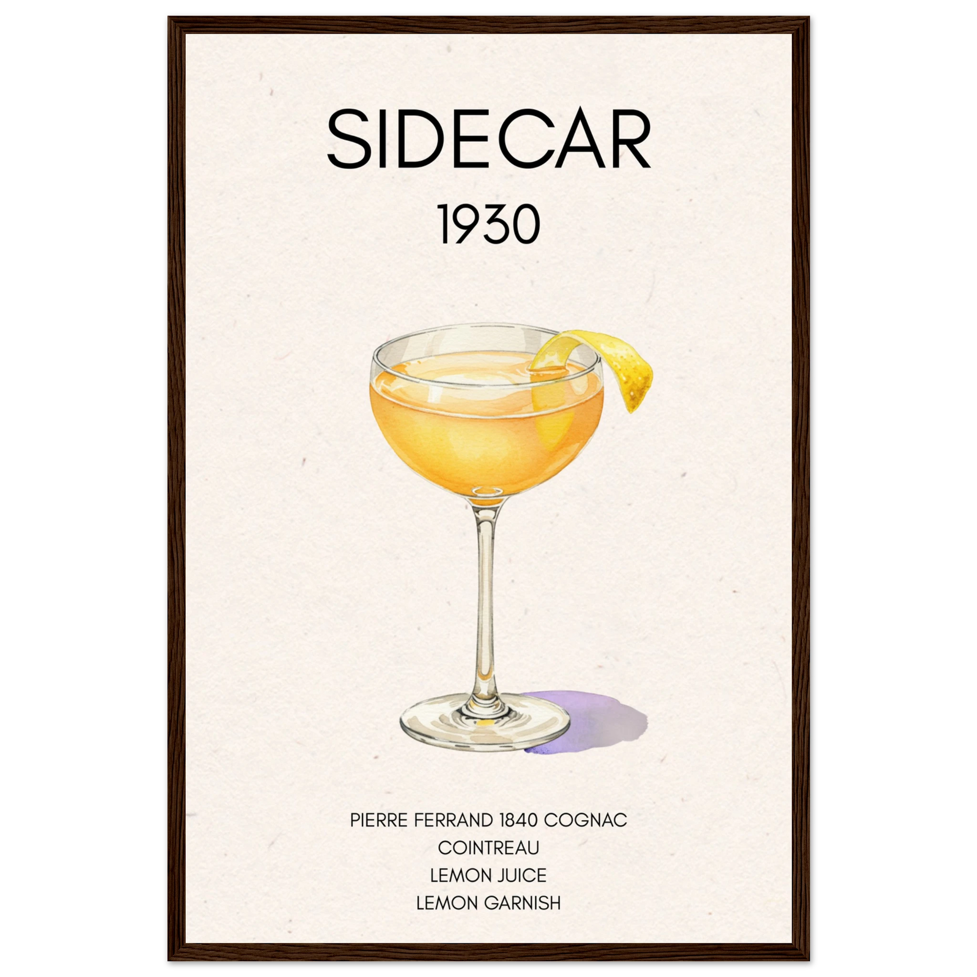 Classic Sidecar Cocktail Bar Art Print Dark Brown Wood Frame 40x60 cm 16x24″ Premium Matte Paper Wooden Framed Poster