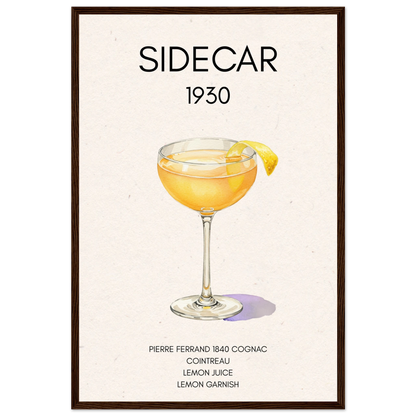 Classic Sidecar Cocktail Bar Art Print Dark Brown Wood Frame 40x60 cm 16x24″ Premium Matte Paper Wooden Framed Poster