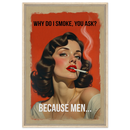 Retro Smoking Pin-Up Girl Art Print Light Wood Frame 60x90 cm 24x36″ Framed Canvas