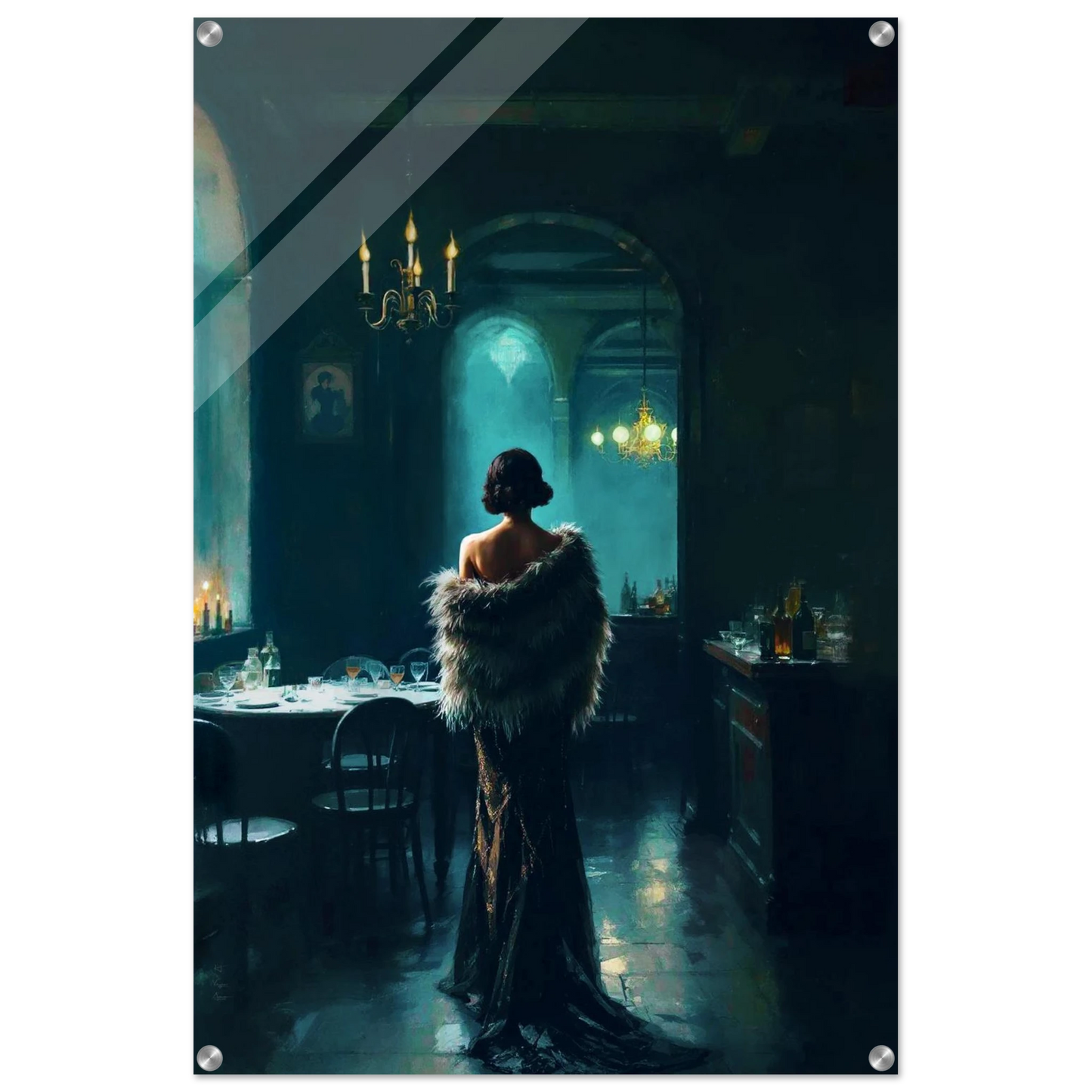 Moody Speakeasy Flapper Bar Art Print No Frame 60x90 cm 24x36″ Sleek Acrylic Print