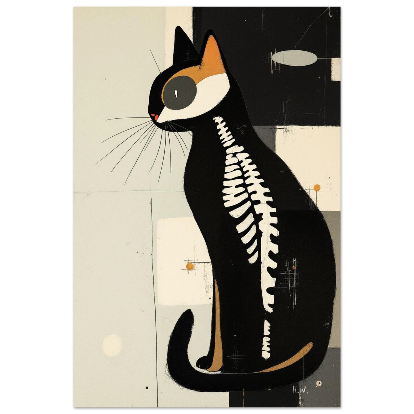 Modern Cat Skeleton Abstract Art Poster Print No Frame 40x60 cm 16x24″ Classic Matte Paper Poster