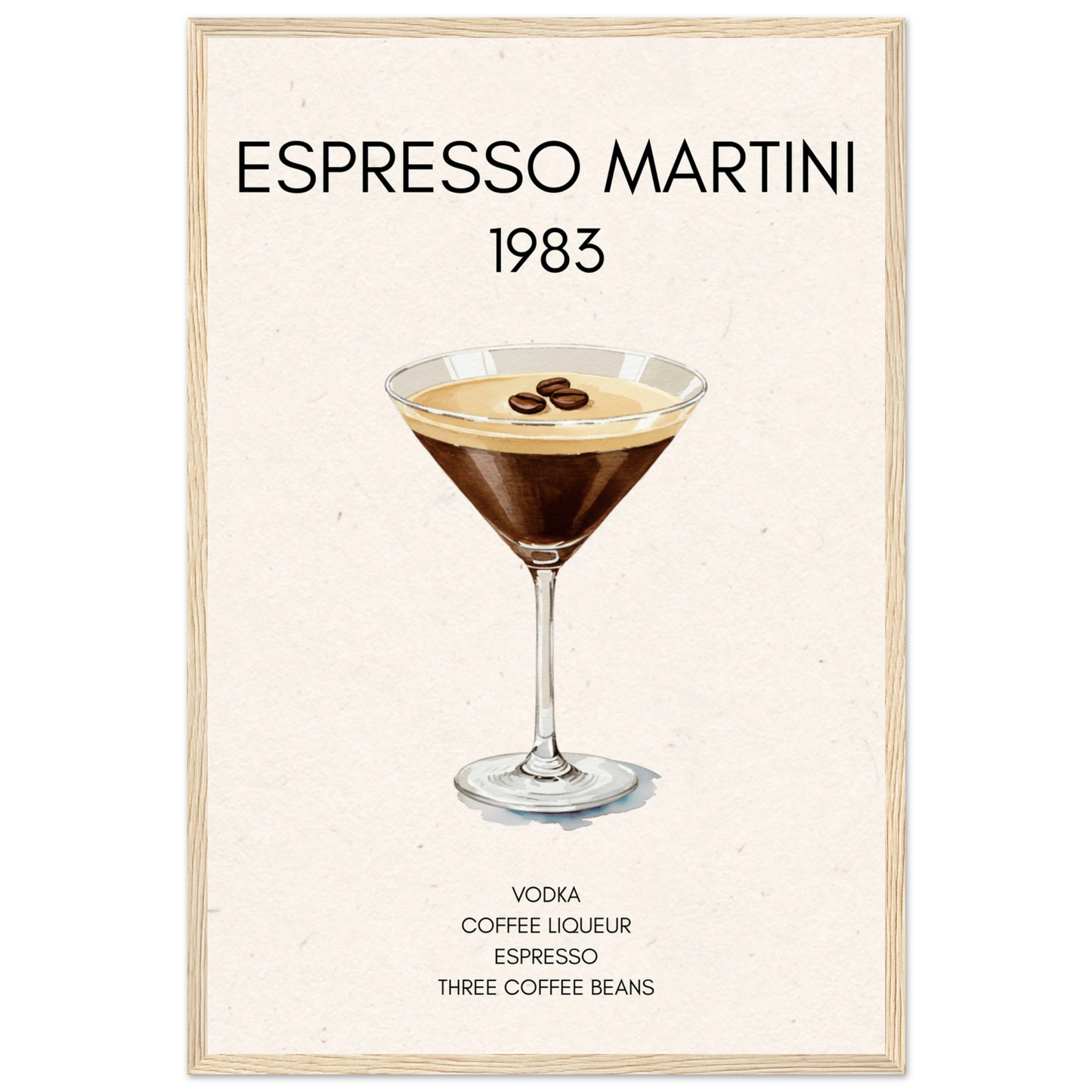 Espresso Martini Cocktail Bar Poster Print Light Wood Frame 40x60 cm 16x24″ Premium Matte Paper Wooden Framed Poster